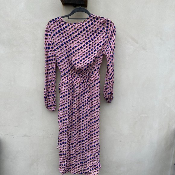Diane Von Furstenberg Draco Wrap V-neck Dress Deep Blue Geometric Print Sz 2 - Picture 10 of 11